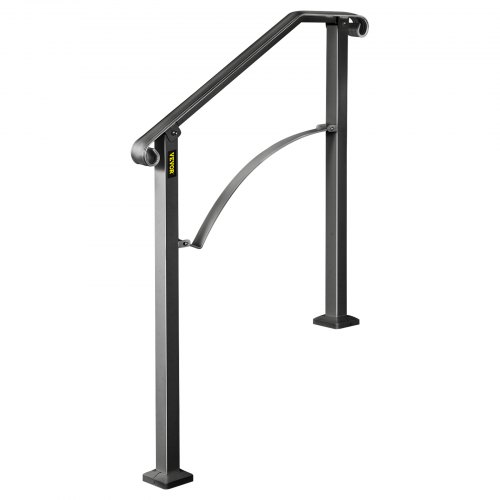 VEVOR Smeedijzeren leuning, geschikt voor 2 of 3 stappen buiten trapleuning, verstelbare voorveranda handrail, zwarte overgangsleuningen voor betonnen treden of houten trappen met installatiekit