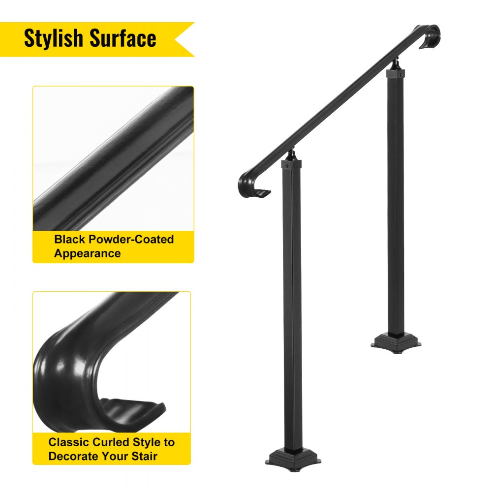 Vevor Smeedijzeren Leuning Armsteun Antislip Handgreep 48cm Zwart Stappen 4 Of 6