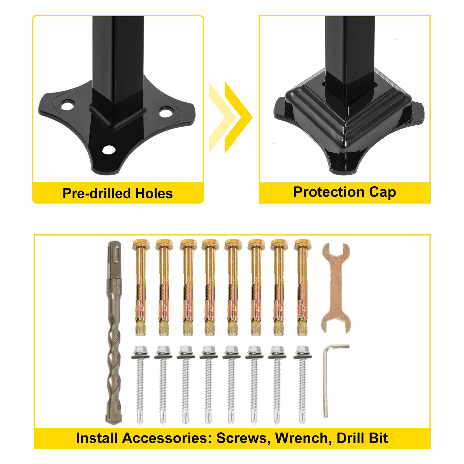 Vevor Smeedijzeren Leuning Armsteun Antislip Handgreep 48cm Zwart Stappen 4 Of 6