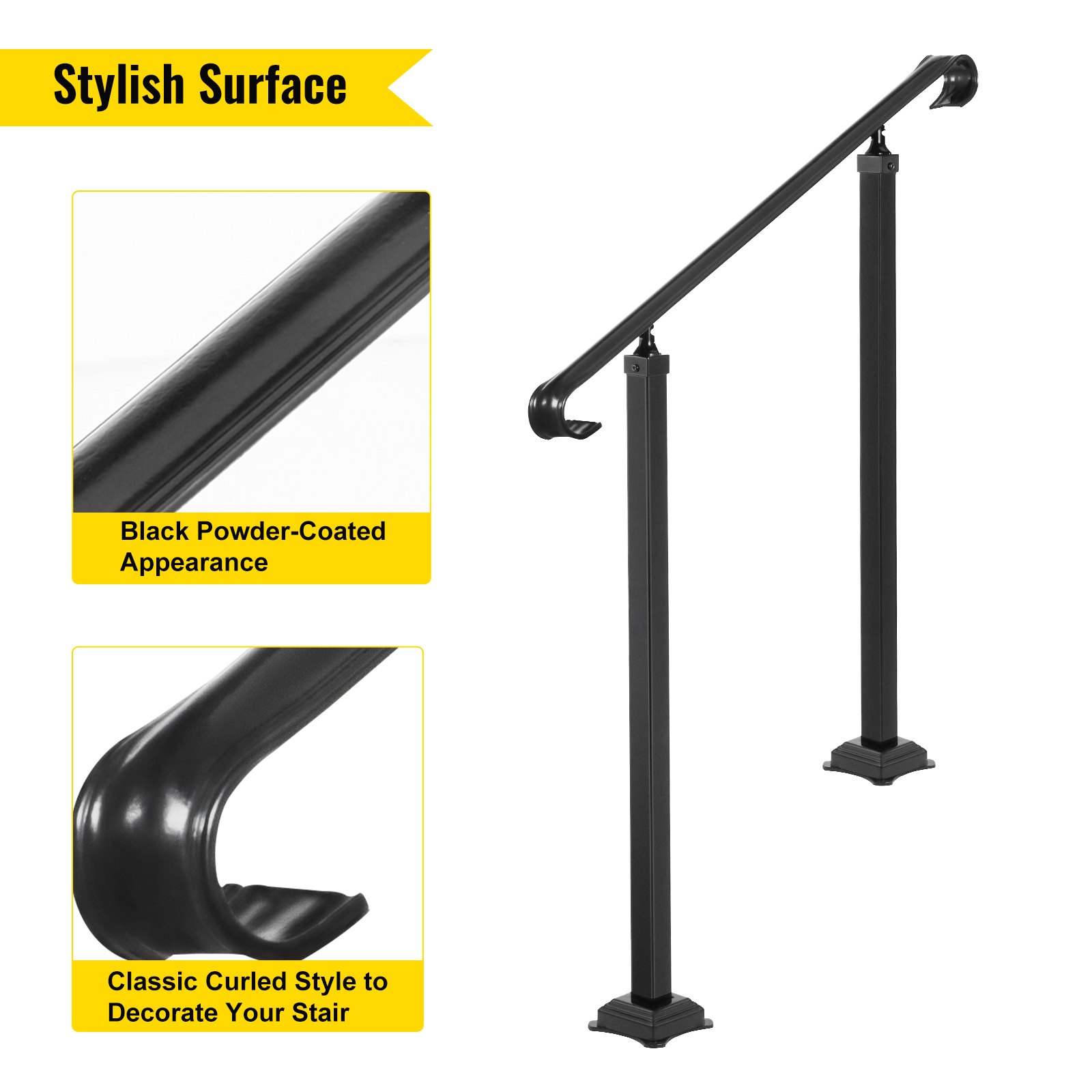 Vevor Smeedijzeren Leuning Armsteun Antislip Handgreep 48cm Zwart Stappen 4 Of 6