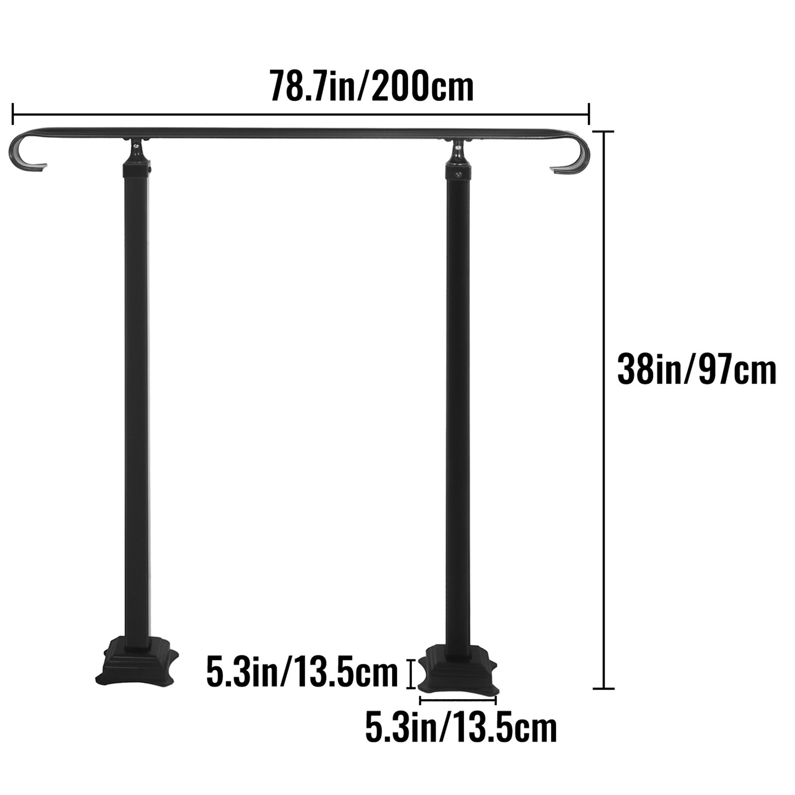 Vevor Smeedijzeren Leuning Armsteun Antislip Handgreep 48cm Zwart Stappen 4 Of 6