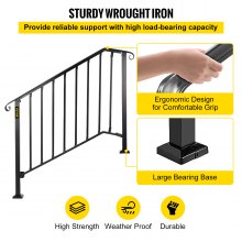VEVOR Stair Railing Wrought Iron Entrance Railing Suitable for 3 to 4 Steps for Outdoor Black