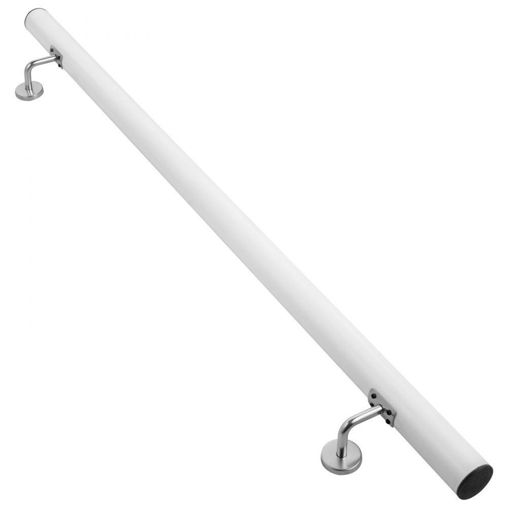 VEVOR Stair Handrail 3ft Length Stair Rail Aluminum Handrails for Stairs 200lbs Load Capacity Stairway Railing Round Steel Pipes Hand Rails for Indoor Stairs Wall Mount Staircase(White,3ft Length)