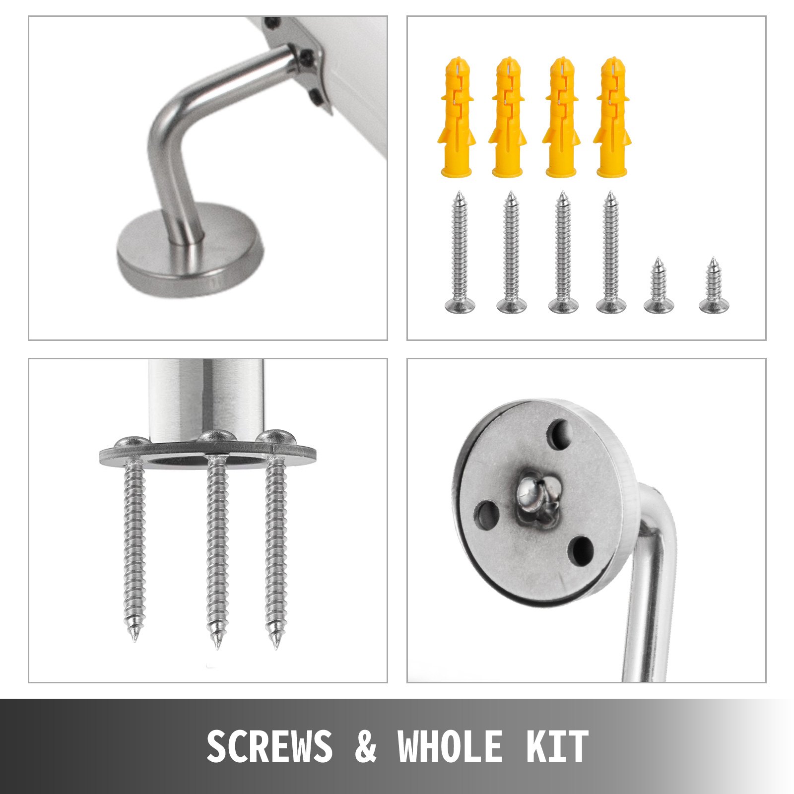 VEVOR Stair Handrail 3ft Length Stair Rail Aluminum Handrails for Stairs 200lbs Load Capacity Stairway Railing Round Steel Pipes Hand Rails for Indoor Stairs Wall Mount Staircase(White,3ft Length)