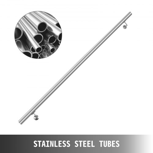 VEVOR Trapleuning, 123 cm Trap Rail, 304 Roestvrij Stalen Moderne Balustrade Trap Rail, 200 lbs Capaciteit Trapleuning Steun, Wandgemonteerde Leuning Trap met Muurbeugels Eindkappen Snelle Installatie