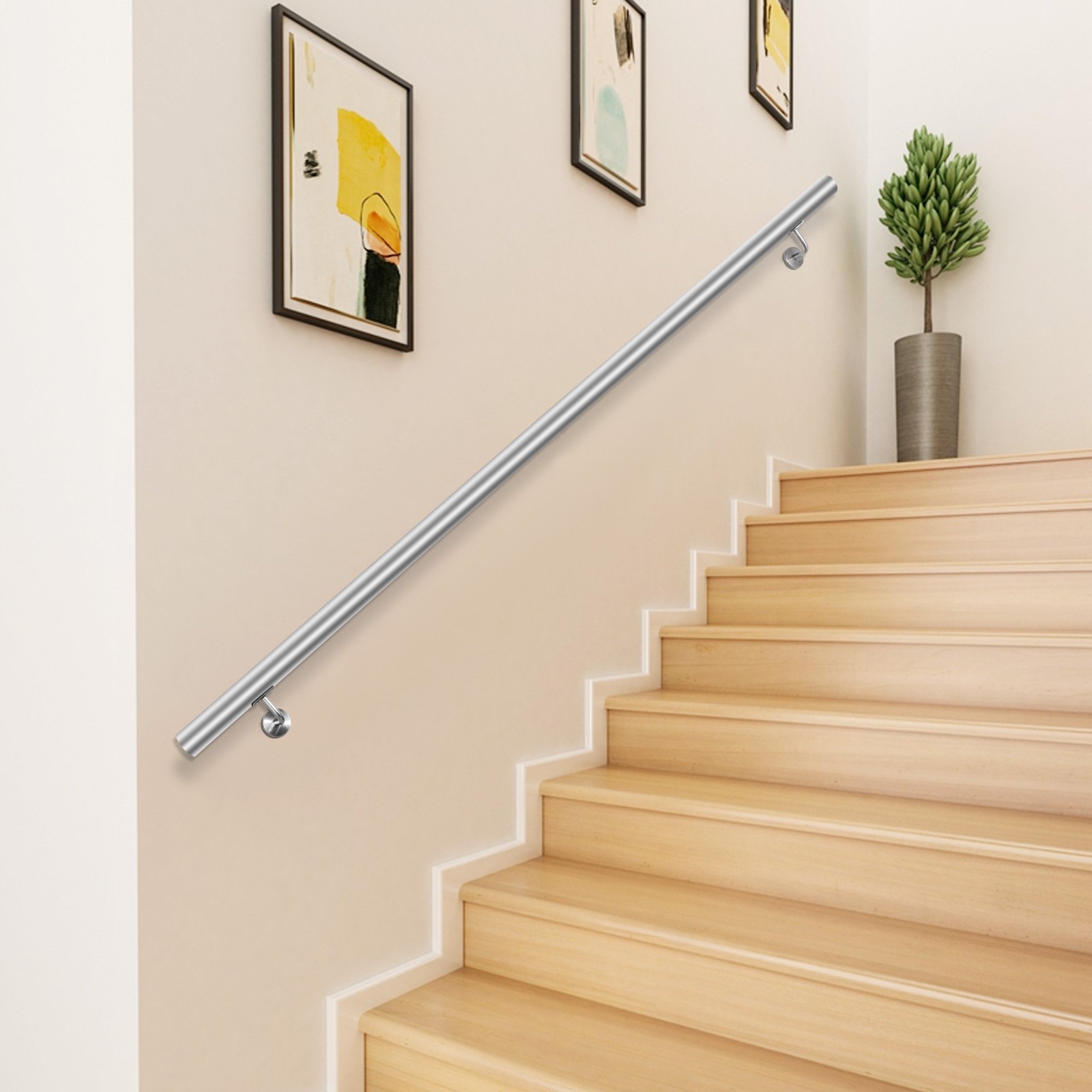VEVOR Trapleuning, 123 cm Trap Rail, 304 Roestvrij Stalen Moderne Balustrade Trap Rail, 200 lbs Capaciteit Trapleuning Steun, Wandgemonteerde Leuning Trap met Muurbeugels Eindkappen Snelle Installatie