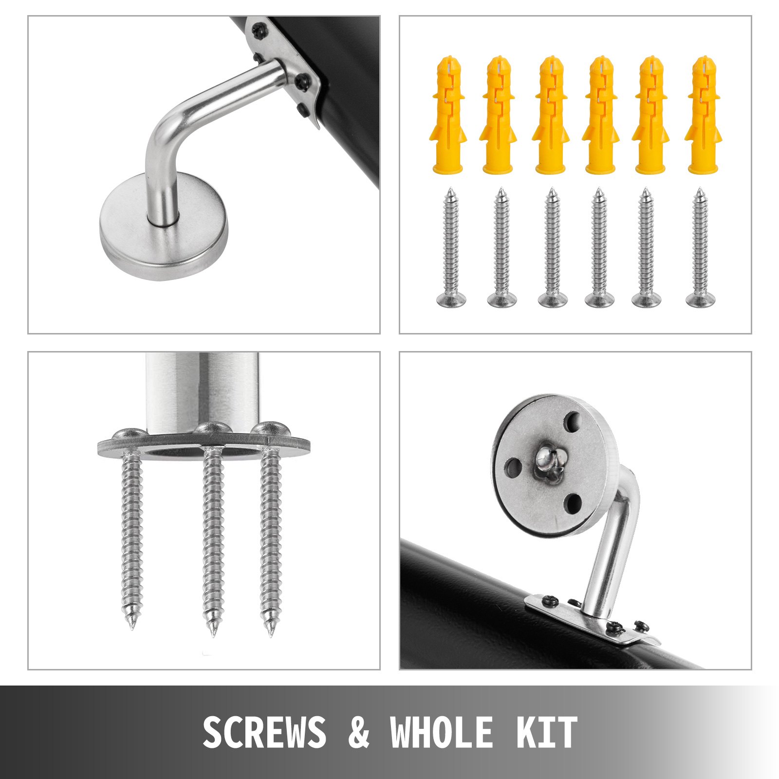 VEVOR Stair Handrail 6ft Length Stair Rail Aluminum Handrails for Stairs 200lbs Load Capacity Stairway Railing Long Steel Pipes Hand Rails for Indoor Stairs Wall Mount Staircase(Black,6ft Length)