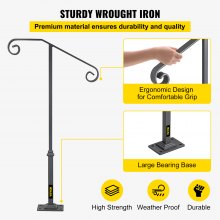 BuoQua Dark Gray Single  Post Handrail Fits 1 or 2 Steps Handrail Wrought Iron Single Post Wrought Iron Rail Single Post Railing Ornamental Top Hand Rail Stairs with Hardware for Outdoors Steps