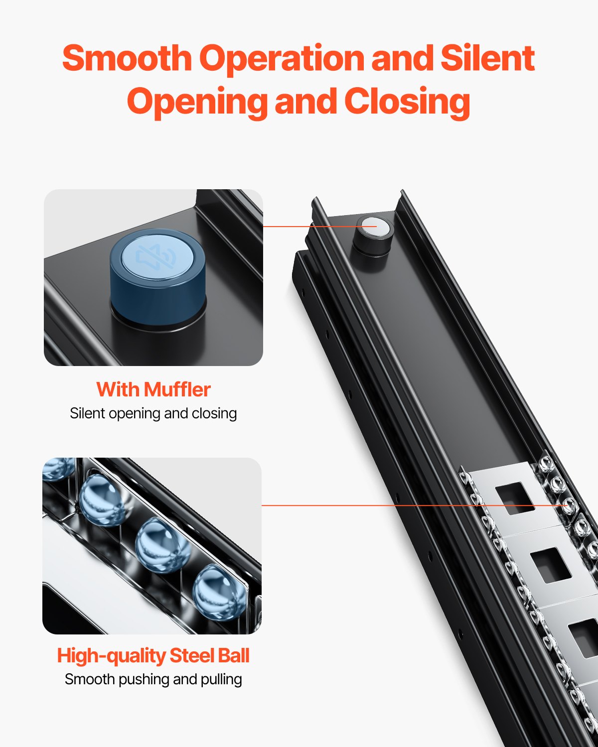 VEVOR ladegeleiders, vloermontage, 40 cm, volledig uittrekbaar met kogellagers, onderrails voor trapkastgeleiders, draagvermogen 117 kg, onderrails voor trapkastgeleiders, zelf te vervangen, zwart