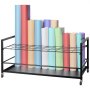 colorful rolled papers organized in a VEVOR blueprint storage rack on wheels with a black metal frame.