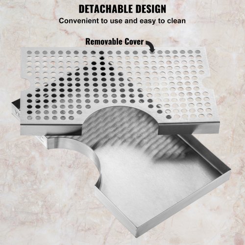 VEVOR 304 roestvrijstalen lekbak, bierafdruipbak met 4 antislip rubberen pads en afneembare afdekking, 300 x 180 x 25 mm bar lekbak, geschikt voor restaurants, bars, keukens, cafés enz