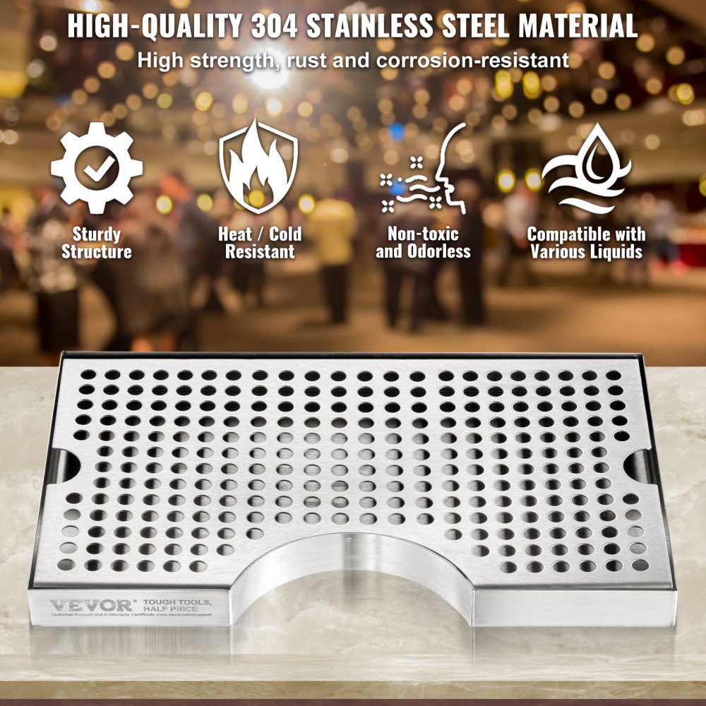 VEVOR 304 roestvrijstalen lekbak, bierlekbak met 4 antislip rubberen pads en afneembare afdekking, 300 x 180 x 25 mm lekbak voor bars, geschikt voor restaurants, bars, keukens, cafés, enz.