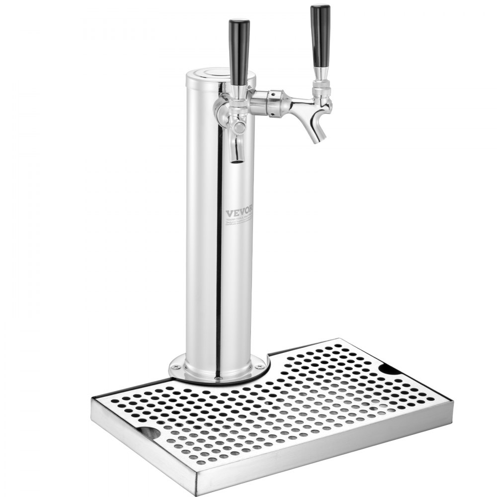 VEVOR Kegerator Tower Kit, bierconversiekit met twee kranen, roestvrijstalen biertaptoren met dubbele meter W21.8-regelaar en A-System-vatkoppeling, bierlekbak voor thuisfeesten