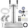 VEVOR Kegerator Tower Kit, Dual Tap Beer Conversion Kit, Stainless Steel Beer Tower Dispenser with Dual Gauge W21.8 Regulator and A-System Keg Coupler, Beer Drip Tray for Home Party