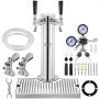 VEVOR Kegerator Tower Kit, bierconversiekit met twee kranen, roestvrijstalen biertaptoren met dubbele meter W21.8-regelaar en A-System-vatkoppeling, bierlekbak voor thuisfeesten
