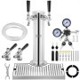 VEVOR Kegerator Tower Kit, Dual Taps Beer Conversion Kit, Stainless Steel Keg Beer Tower Dispenser with Dual Gauge W21.8 Regulator & S-System Keg Coupler, Beer Drip Tray for Party Home