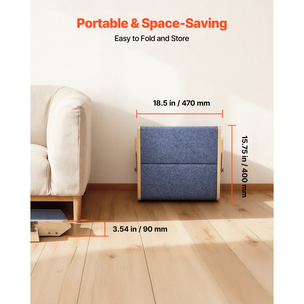 VEVOR Hondentrap 370x470x260 mm, 2-treden huisdierentrap, opvouwbare houten trap, geschikt voor kleine, middelgrote, grote en oudere huisdieren, evenals puppy's tot 50 kg, hondenladder voor bedden, banken en auto's.