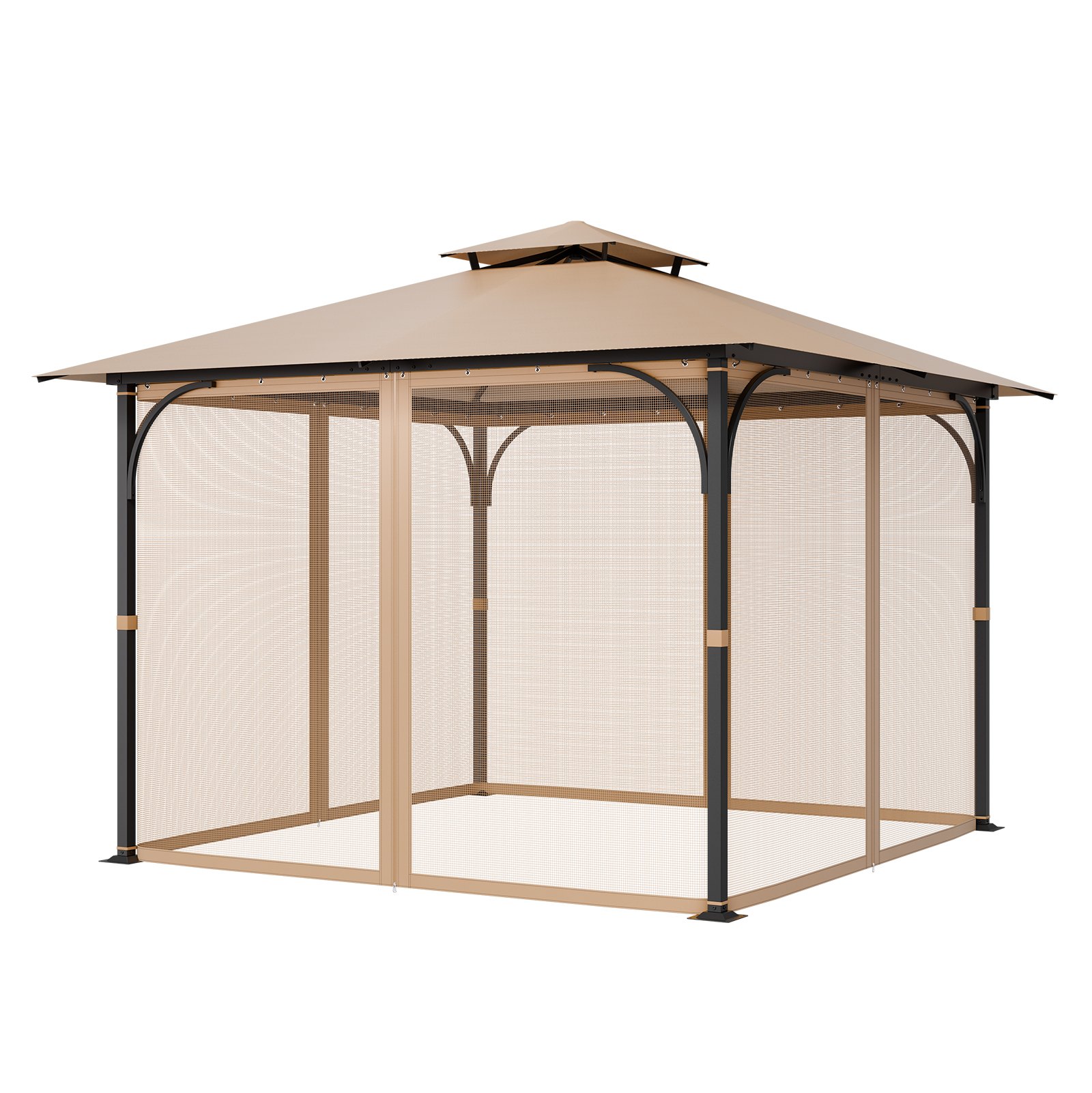 VEVOR muggennet voor tuinpaviljoen, vervanging voor muggennet, geschikt voor tuinpaviljoens van 304,8 x 304,8 x 213,4 cm, insectennet, 4-delig zijpaneel gordijn voor tuinpaviljoen, met dubbele ritssluiting (alleen net)