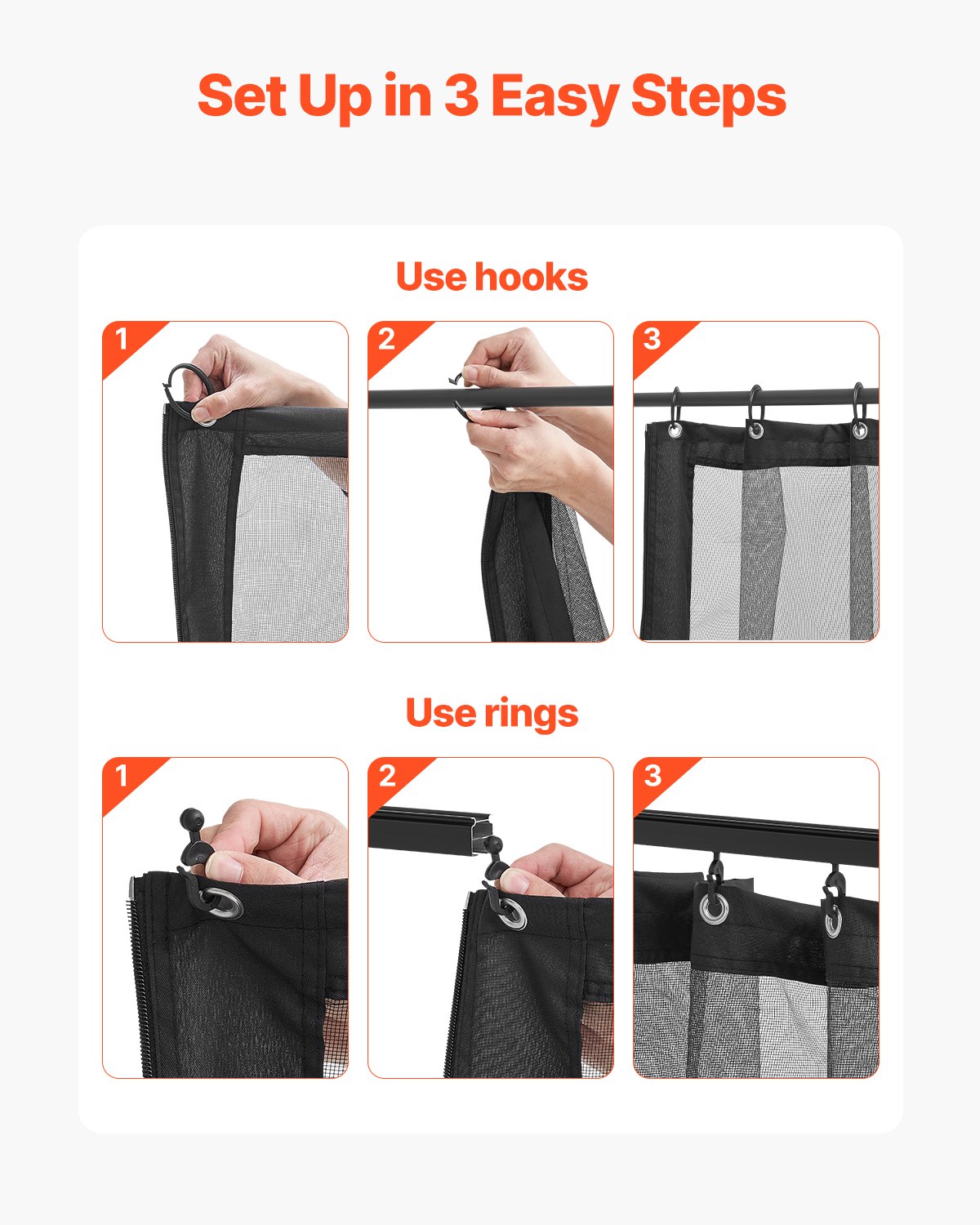 VEVOR Klamboe voor Gazebo, Vervangend Klamboe, Geschikt voor Gazebo's van 365,8 x 365,8 x 228,6 cm, Insectenwerend 4-delig zijpaneel Gazebogordijn, met dubbele rits (alleen net)