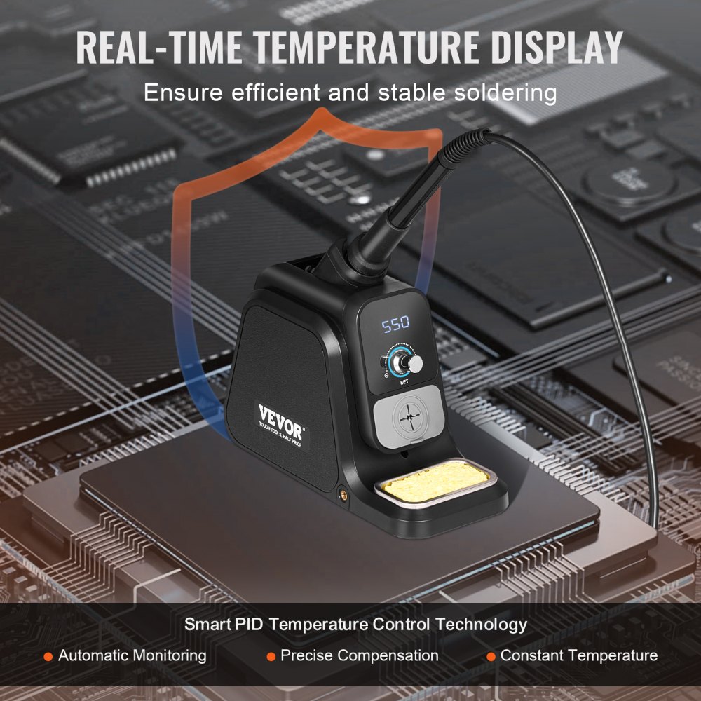 VEVOR Soldeerstation, 80W soldeerbout met digitaal display, 2 helpende handen, 5 soldeerpunten, soldeerdraaddispenser, loodvrij soldeer, soldeerzuignap, pincet, automatische slaapstand, °C/°F-conversie