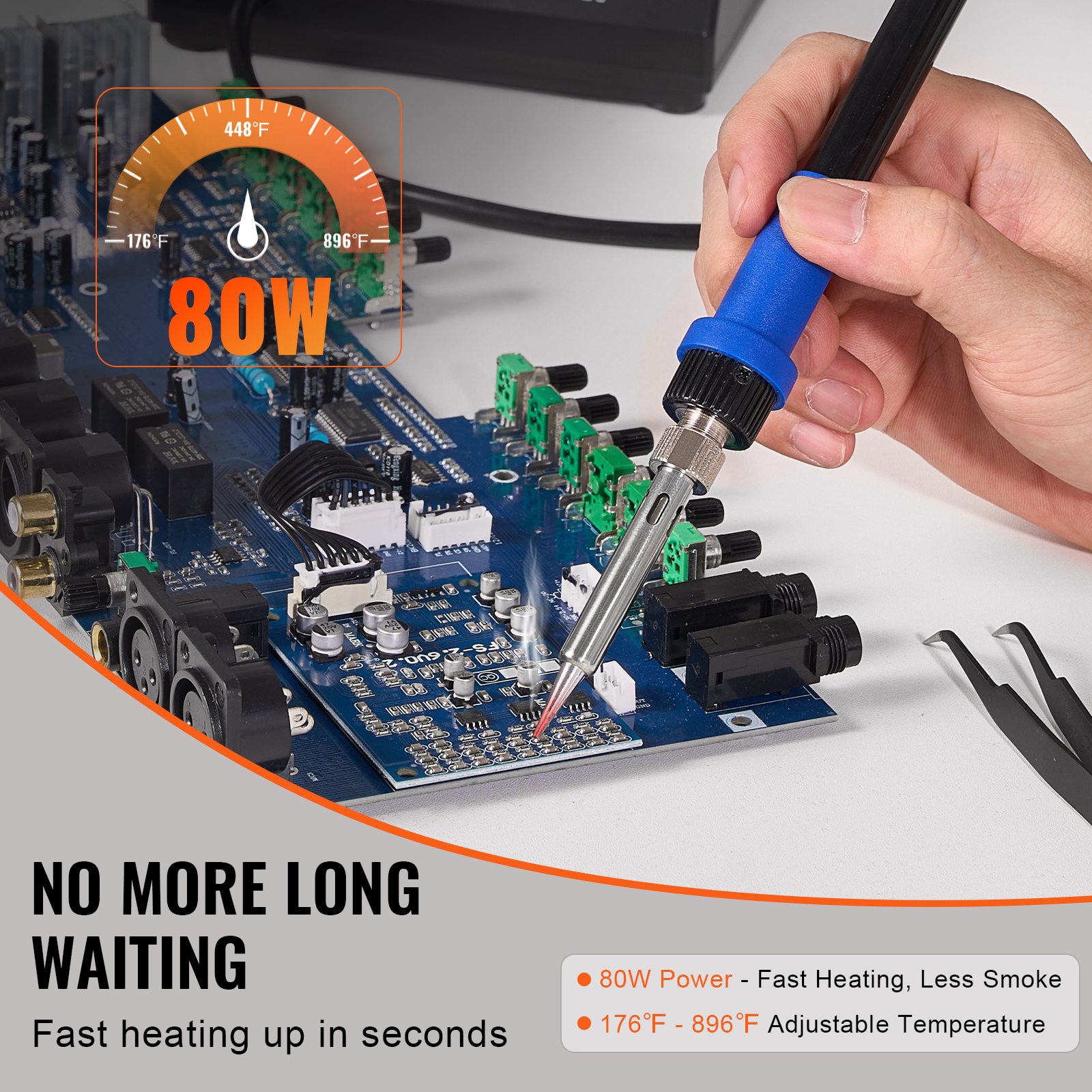 VEVOR Soldering Iron Station, 80W Digital Display Soldering Station Kit with 5 Soldering Tips, Lead-Free Solder, Solder Sucker, Tweezer, Tip Cleaner, Auto Standby & Sleep Mode, °C/°F Conversion