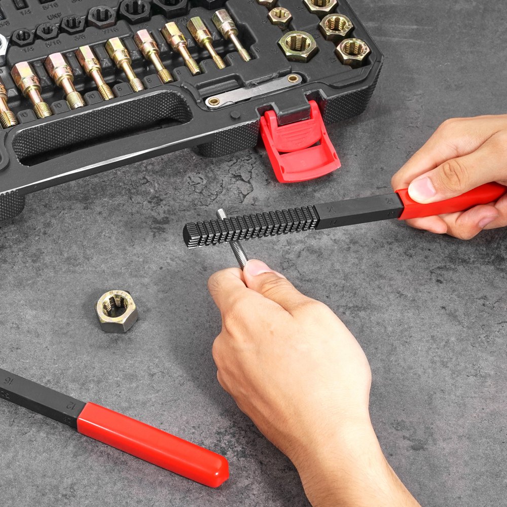 VEVOR Draadherstelgereedschap UNC & UNF & Metrische Draadreparatieset 61-delige set met draadtappen en snijmallen voor monteurs en doe-het-zelvers