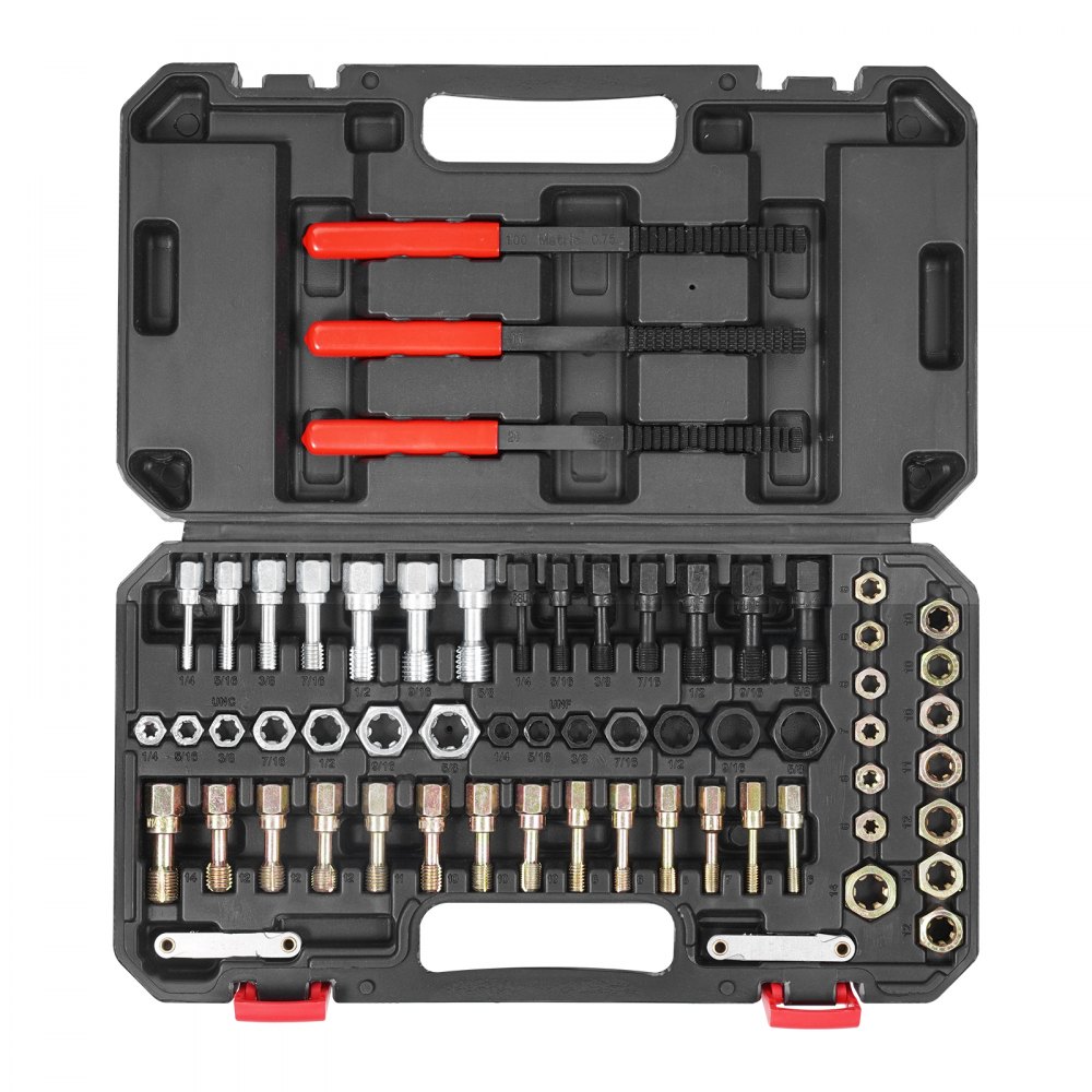 VEVOR Draadherstelgereedschap UNC & UNF & Metrische Draadreparatieset 61-delige set met draadtappen en snijmallen voor monteurs en doe-het-zelvers