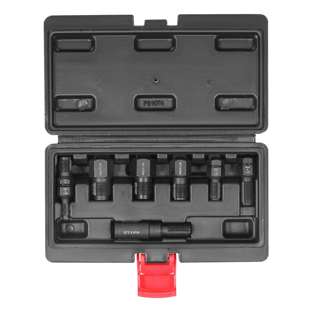 VEVOR 7-Piece Thread Chaser Set, Metric Thread Restorer Tool M10 M12 M14 M18 M20 M22, Rethreading Tool Kit with Storage Case, Heat Treated Carbon Steel, for Automotive Thread Repair Applications