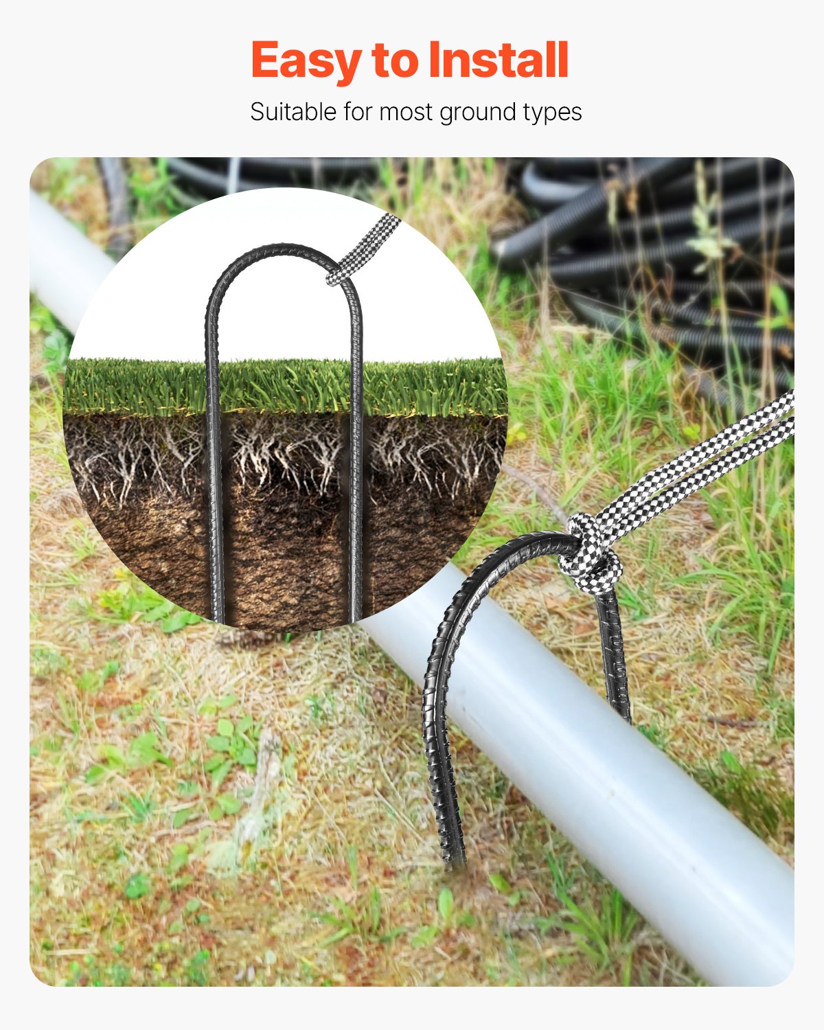 VEVOR Rebar Stakes, 12-Inch, Heavy-Duty 0.32 in Diameter U Shape, Galvanized Steel Ground Anchors with Chisel Point End & Rust-Resistant Coating, for Gardening Support, Fence, Camping Tents (8-Pack)