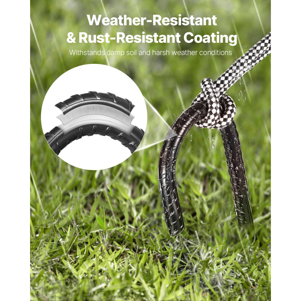 VEVOR Rebar Stakes, 16-Inch, Heavy-Duty 0.4 in Diameter J Hook, Galvanized Steel Ground Anchors with Chisel Point End & Rust-Resistant Coating, for Gardening Support, Fence, Camping Tents (24-Pack)