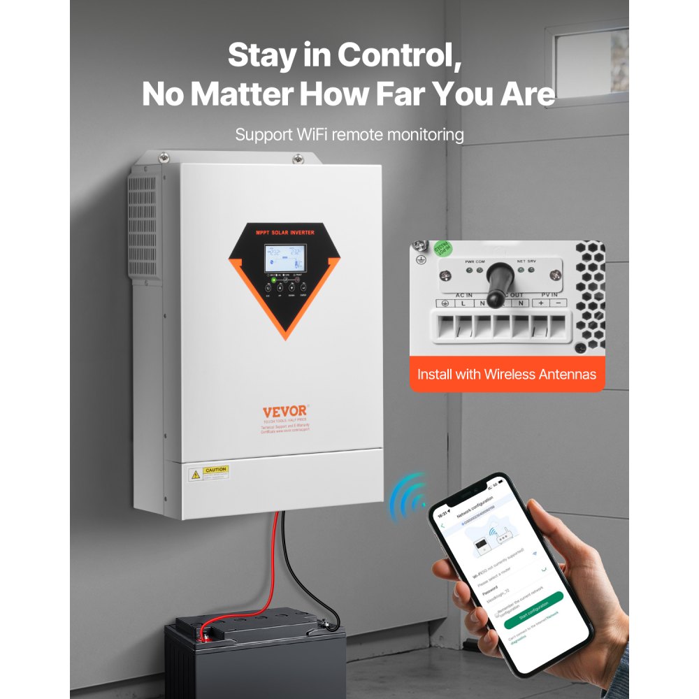 VEVOR 6kW hybride zonne-omvormer, alles-in-één zuivere sinusomvormer, 48V DC naar 220/230V AC, met ingebouwde 120A MPPT-zonnecontroller, voor loodzuurlithiumbatterijen in off-grid-systemen