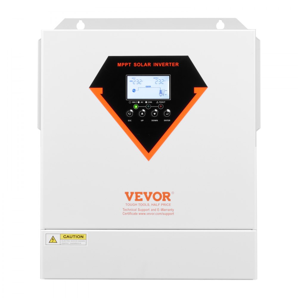 VEVOR Hybrid Solar Inverter, 3500W, Alles-in-één zuivere sinusomvormer en -lader, 24V DC naar eenfasige 220/230V AC, met ingebouwde 100A MPPT-zonnecontroller, voor off-grid systemen met loodzuur-lithiumbatterijen