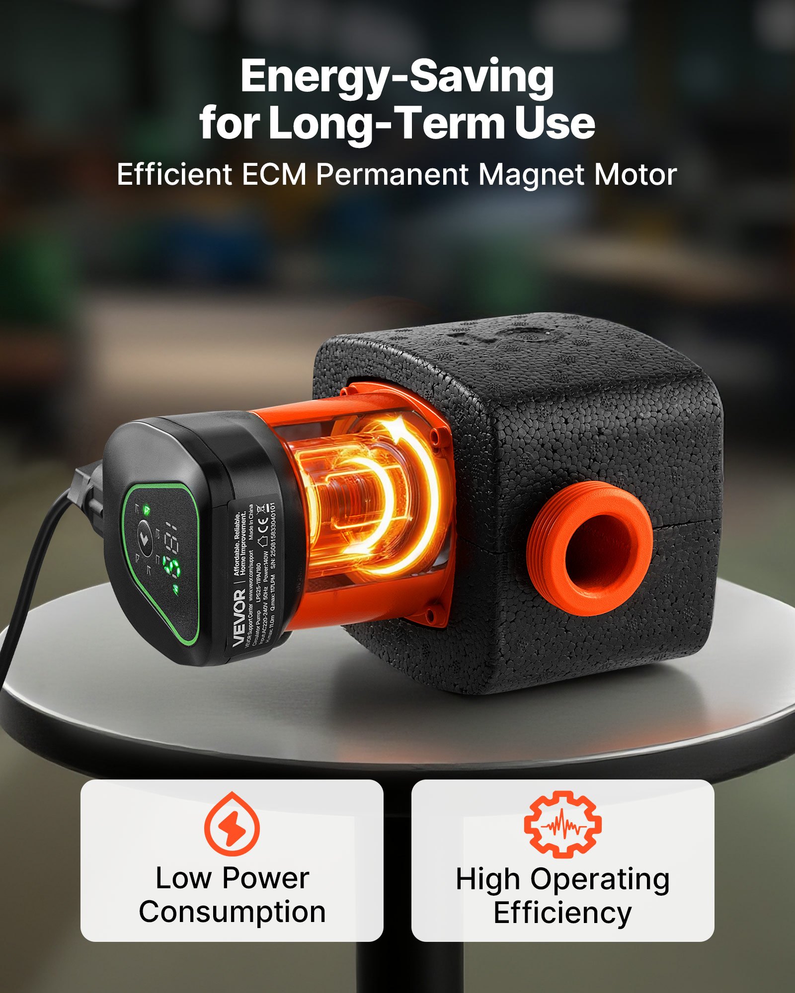 VEVOR LPS25-11PA/180 circulatiepomp, 117 l/min, max. opvoerhoogte 11 m, gietijzeren warmwatercirculatie, schroefdraadaansluiting, terugslagklep, stille werking, voor thuisverwarmingssysteem