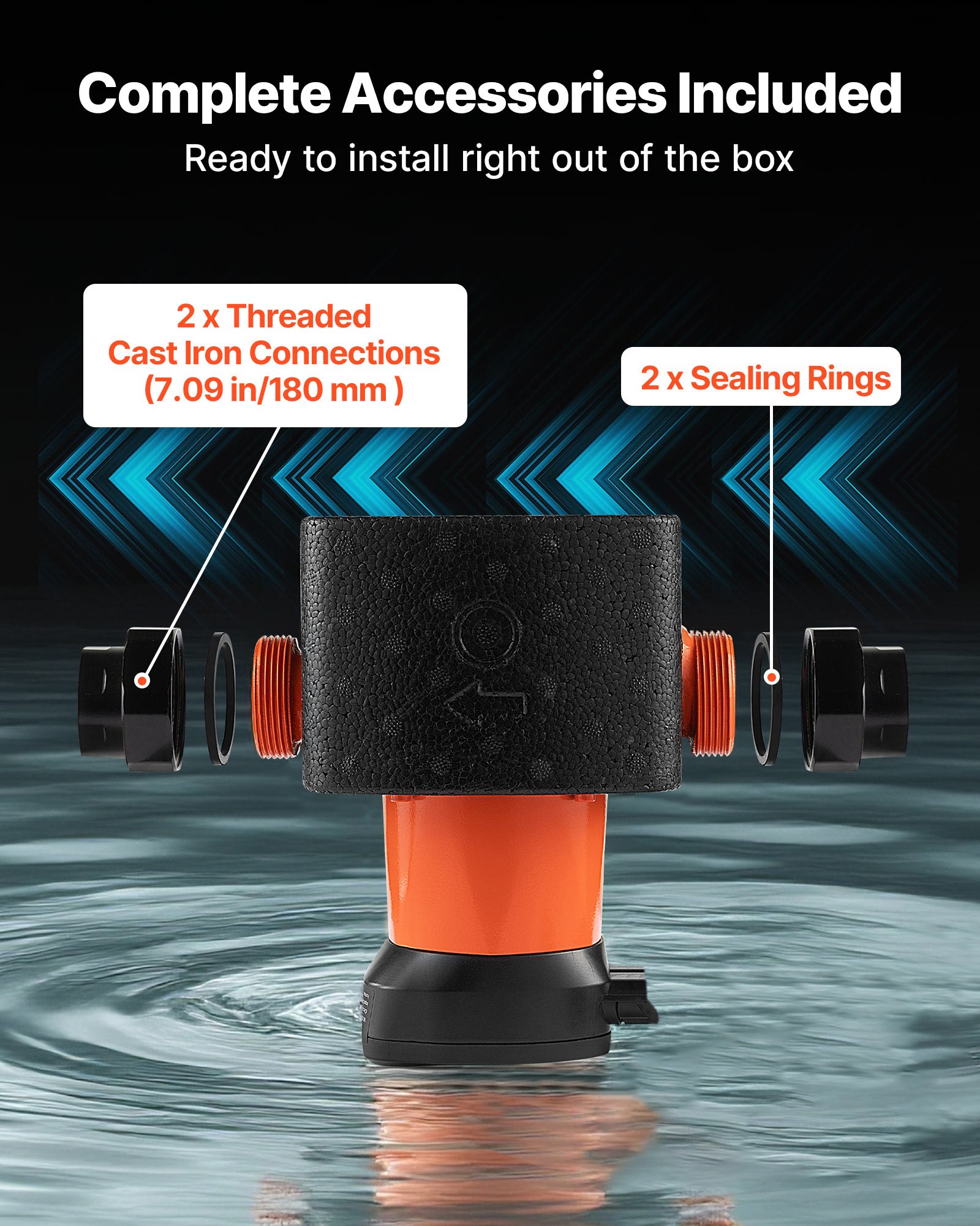 VEVOR LPS25-11PA/180 circulatiepomp, 117 l/min, max. opvoerhoogte 11 m, gietijzeren warmwatercirculatie, schroefdraadaansluiting, terugslagklep, stille werking, voor thuisverwarmingssysteem