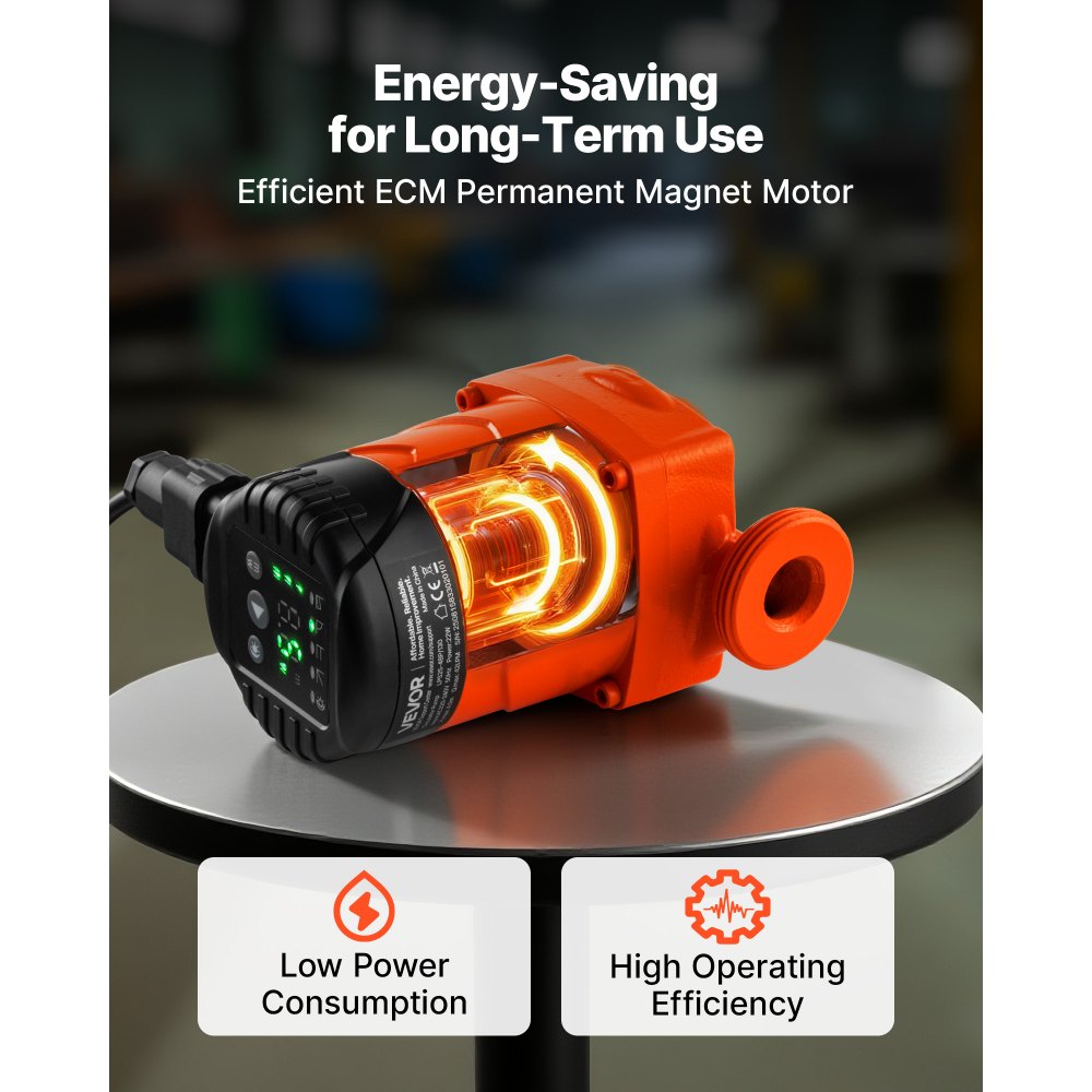 VEVOR LPS25-4BP/130 circulatiepomp, gietijzeren circulatiepomp, 42 l/min, maximale opvoerhoogte 4 m, warmwatercirculatie, schroefdraadaansluiting, terugslagklep, stille werking, voor thuisverwarmingssysteem