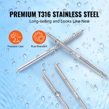 VEVOR 102 Pack Cable Railing Swage Threaded Stud Tension End Fitting Terminal for 3.2mm Deck Cable Railing, T316 Stainless Steel, Cable Railing Tensioner 3.2mm for Wood/Metal Post, Silver