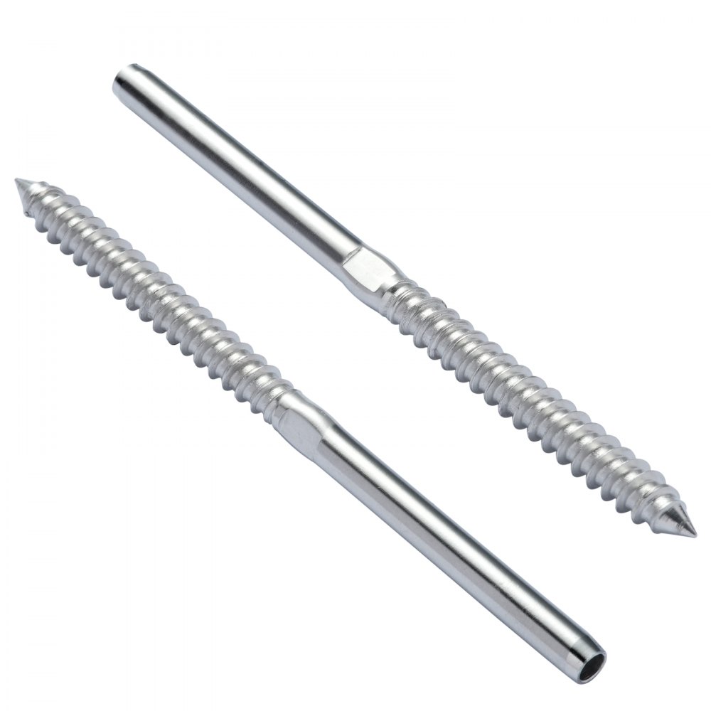 VEVOR 122-pack kabelleuning verzonken schroefbout spankop voor 1/8-inch dekkabelleuning, T316 roestvrij staal, 1/8" kabelleuningspanner voor houten palen, zilver
