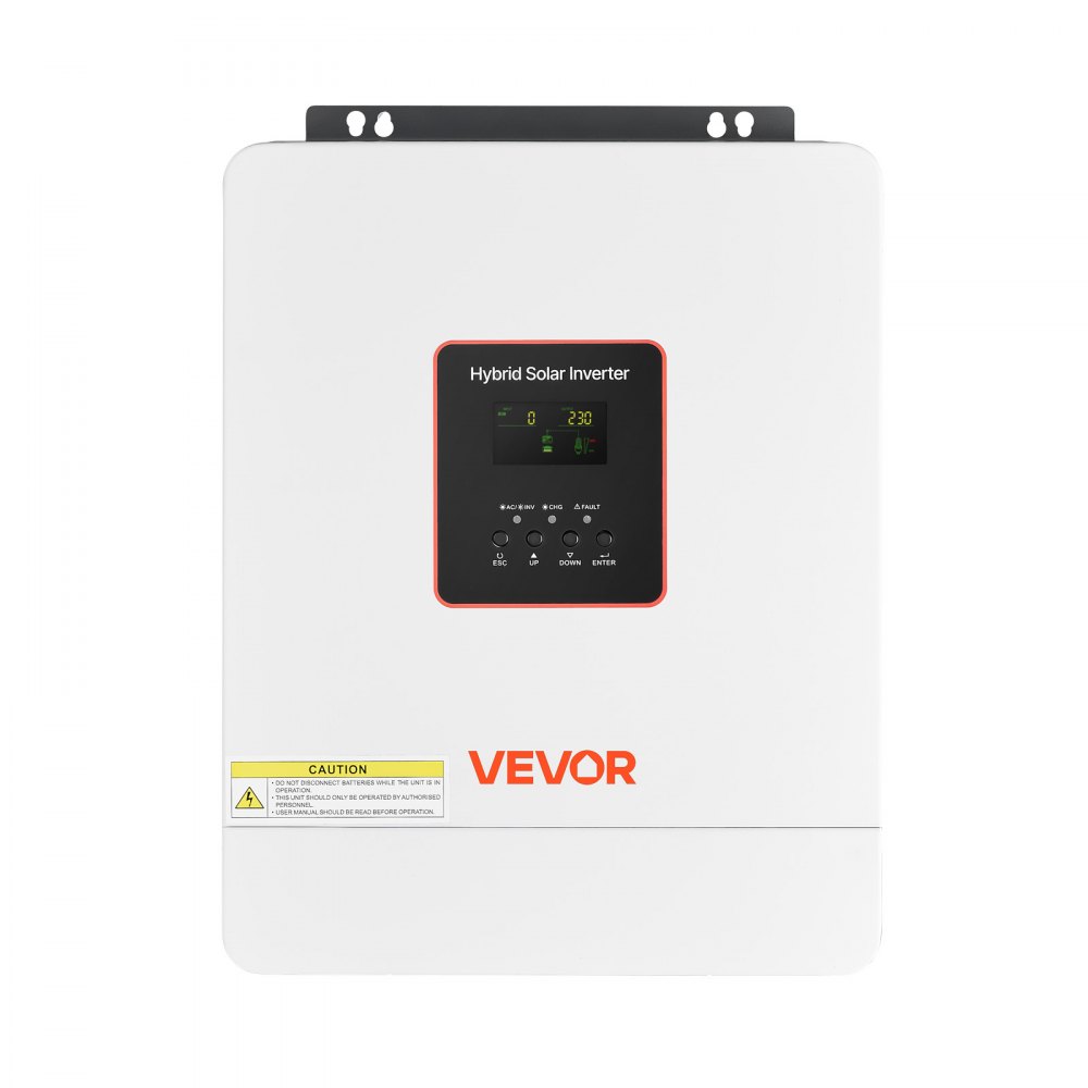VEVOR hybride omvormer 4000 W, 24V DC naar 230V AC, met geïntegreerde 120A MPPT zonne-laadregelaar, WLAN-module, eenfasig, voor loodzuur-/lithiumbatterijen voor off-grid toepassingen.