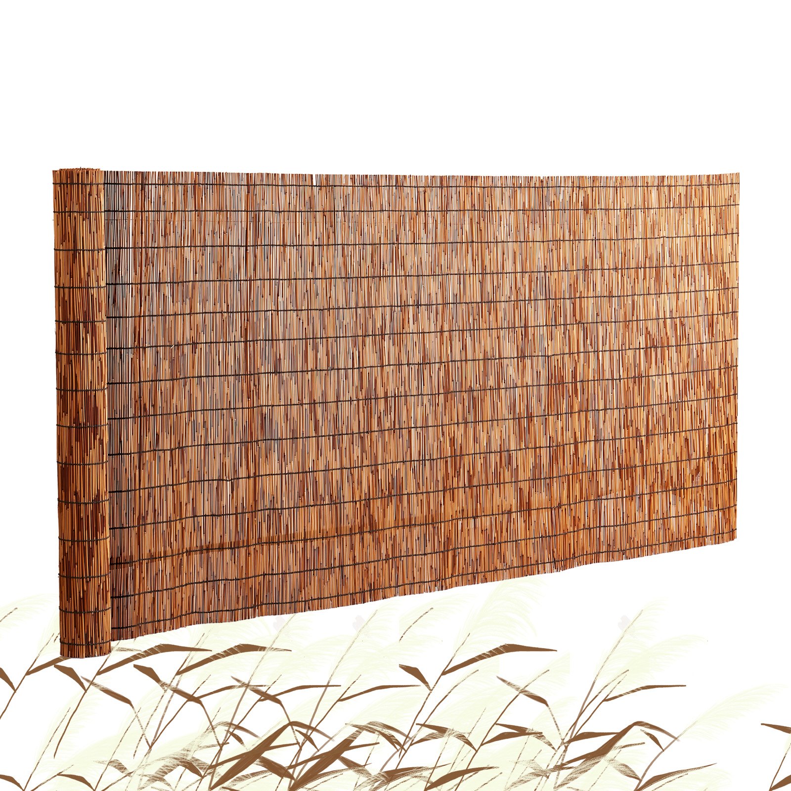 VEVOR Natural Reed Fencing, 4 ft x 16.4 ft, Reed Screen Curtain Balcony Reed Fence Roll for Outdoor Backyard Patio, Decorative Fence for Backyard Garden Fencing Divider, Privacy Screen Panel, Brown
