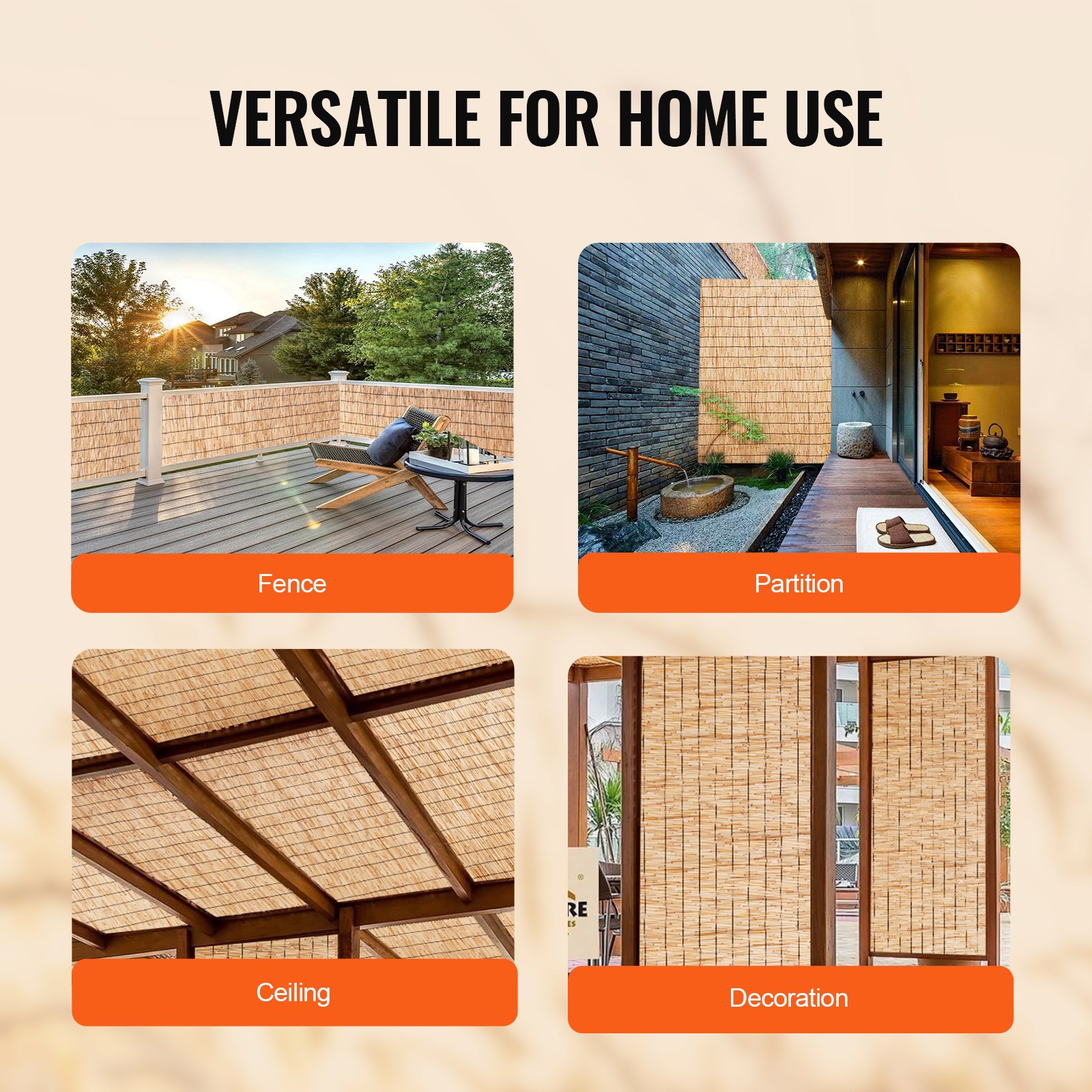 VEVOR Natuurlijk Rieten Hek, 1,0 x 3 m, Rieten Privacy Scherm, Balkon Hekrol van Riet voor Achtertuin, Decoratieve Hek voor Tuinschermscheiding, Privacy Paneelgordijn