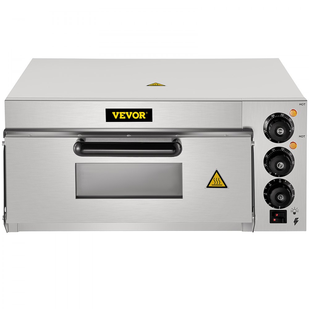 VEVOR Commerciële Pizzaoven 14 Inch Roestvrijstalen Elektrische Pizzaoven 2000W Commerciële Elektrische Pizzaoven met 2 Temperatuurknoppen en Tijdinstellingsfunctie voor de Horeca Bakkerijen Snackbars