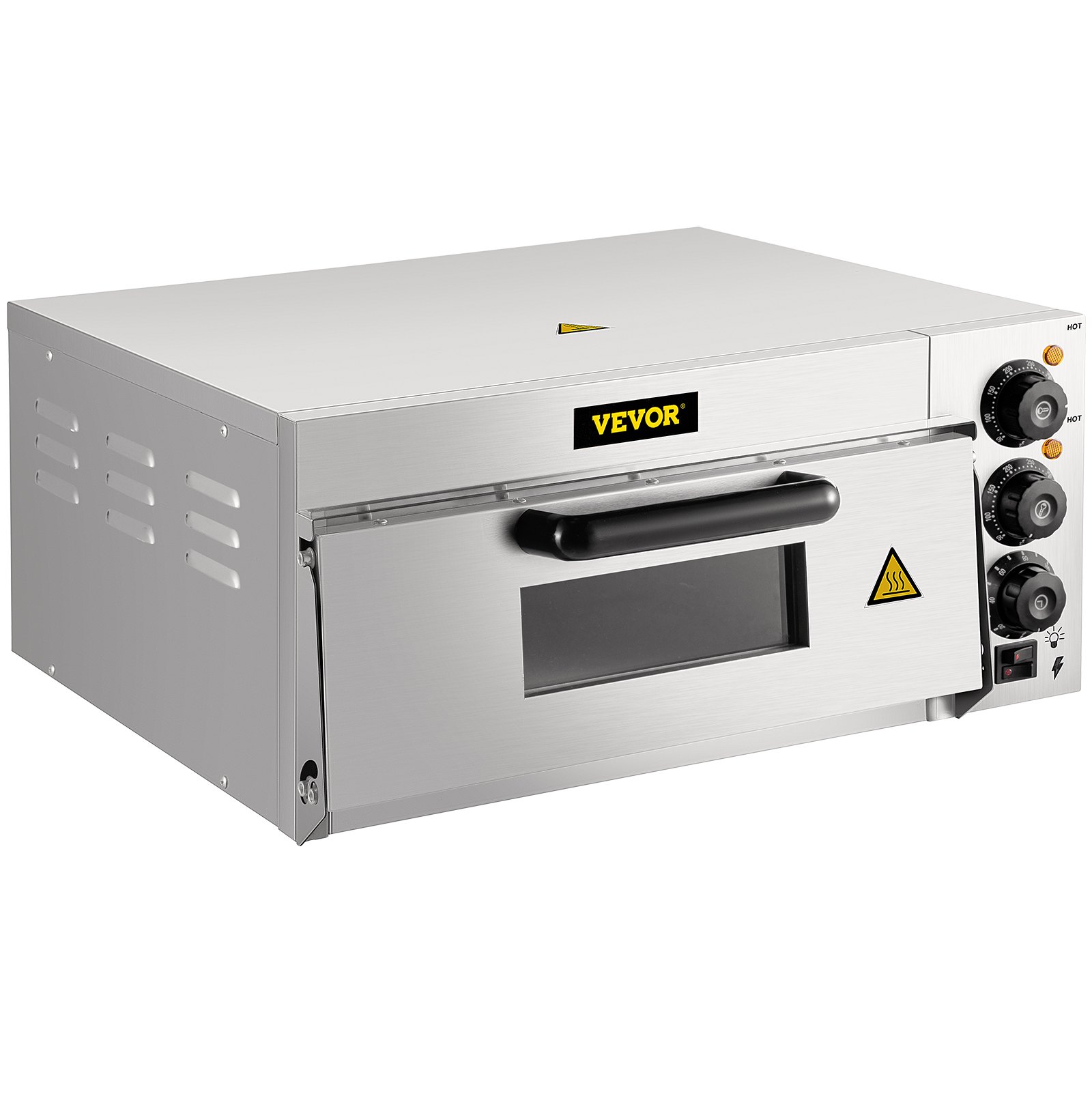 VEVOR Commerciële Pizzaoven 14 Inch Roestvrijstalen Elektrische Pizzaoven 2000W Commerciële Elektrische Pizzaoven met 2 Temperatuurknoppen en Tijdinstellingsfunctie voor de Horeca Bakkerijen Snackbars