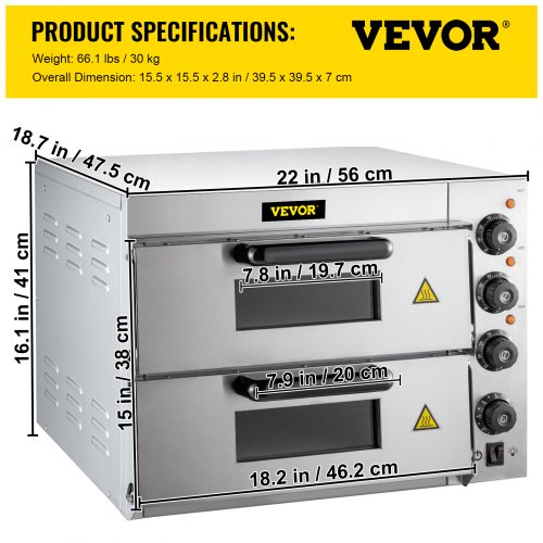 VEVOR Commerciële Pizzaoven 14 In Roestvrijstalen Elektrische Pizzaoven 3000W Commerciële Elektrische Pizzaoven met 3 Temperatuurknoppen en Tijdinstellingsfunctie voor de Horeca Bakkerijen Snackbars