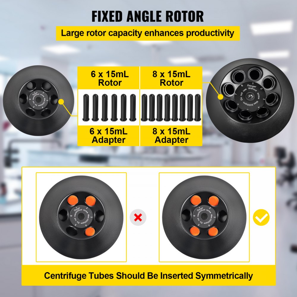 VEVOR Centrifuge, 500-5000RPM Variable Speed Lab Centrifuge Machine, Max. 3074xg RCF Digital Bench-top Centrifuge, with 6 x 15mL & 8 x 15mL Rotor, LCD Display, RPM RCF Time Control, for Liquid Samples