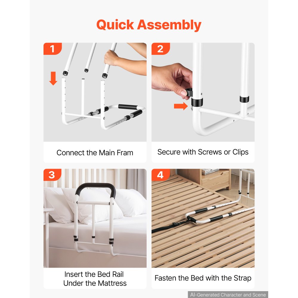 VEVOR bedhekje voor senioren, opklikbaar sta-hulpmiddel, draagvermogen 90,7 kg, bedhekje voor diverse bedmaten, koolstofstaal, in hoogte verstelbaar, met antislip handgreep en veiligheidsriem.