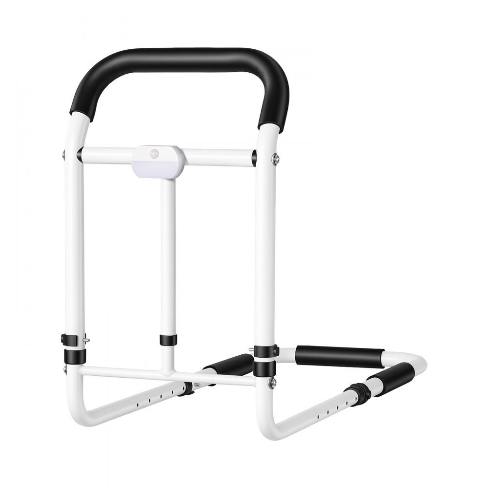 VEVOR bedhek voor senioren, L-vormig sta-hulpmiddel, draagvermogen 90,7 kg, bedhek voor diverse bedmaten, koolstofstalen buizen, in hoogte verstelbaar van 550-668 mm, met LED-verlichting en veiligheidsriem.