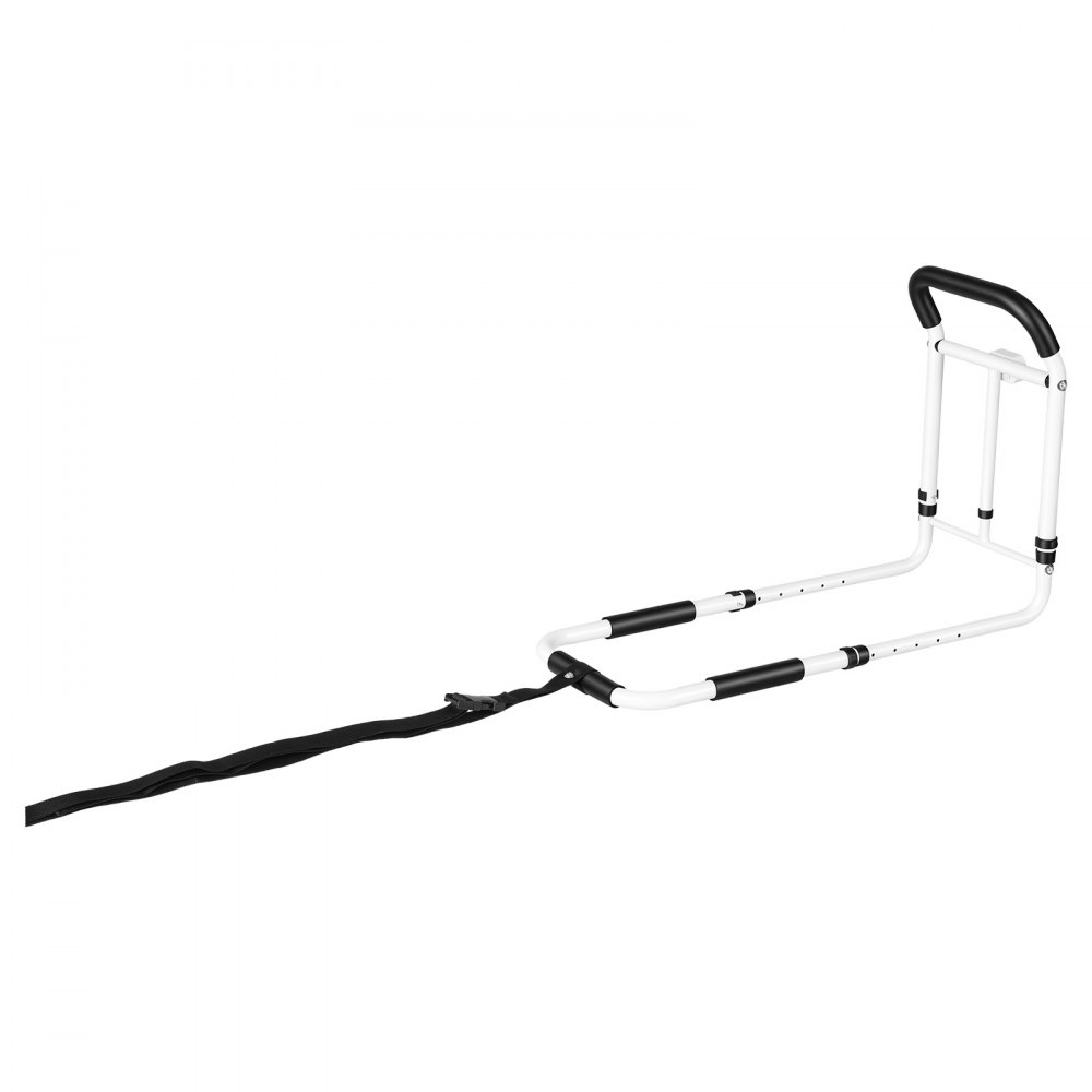 VEVOR bedhek voor senioren, L-vormig sta-hulpmiddel, draagvermogen 90,7 kg, bedhek voor diverse bedmaten, koolstofstalen buizen, in hoogte verstelbaar van 550-668 mm, met LED-verlichting en veiligheidsriem.