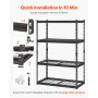 VEVOR Storage Shelves, 2400 lbs, 4 Tier Heavy Duty Garage Shelving, 20" D x 40" W x 60" H Adjustable Metal Shelves for Industrial Shelving Unit Utility Shelf, for Kitchen, Warehouse, Basement, Black