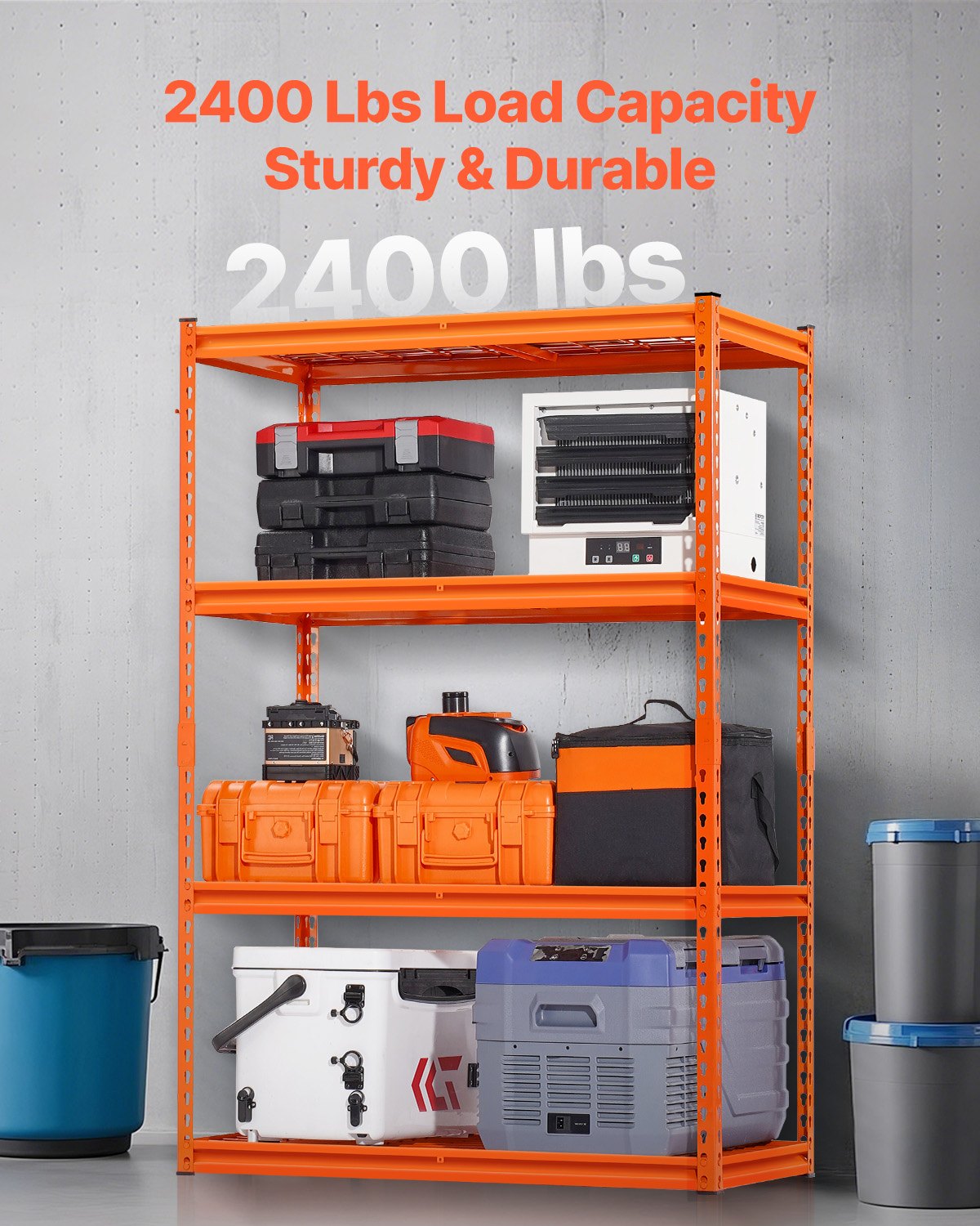 VEVOR Opslagstelling, 1089 kg, 4-laags zware garagestelling, 508 x 1016 x 1524 mm, verstelbare stellingkast voor industriële stellingen, stellingen voor algemeen gebruik, kelderstelling voor keuken, magazijn, kelder, oranje