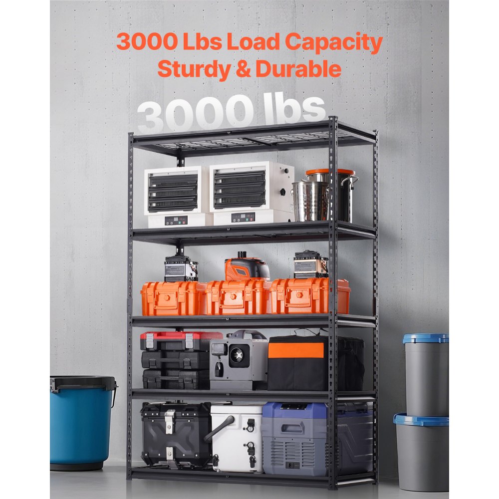 VEVOR Opslagstelling, 1361 kg, 5-laags zware garagestelling, 508 x 1219,2 x 1828,8 mm, verstelbare stelling, kelderstelling, industriële stelling, multifunctionele stelling, voor keuken, magazijn, kelder, zwart